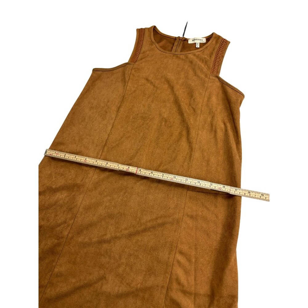 Tan Sleeveless Faux Suede Mini Dress With Braided Strap Details By Monteau Size - Picture 8 of 11